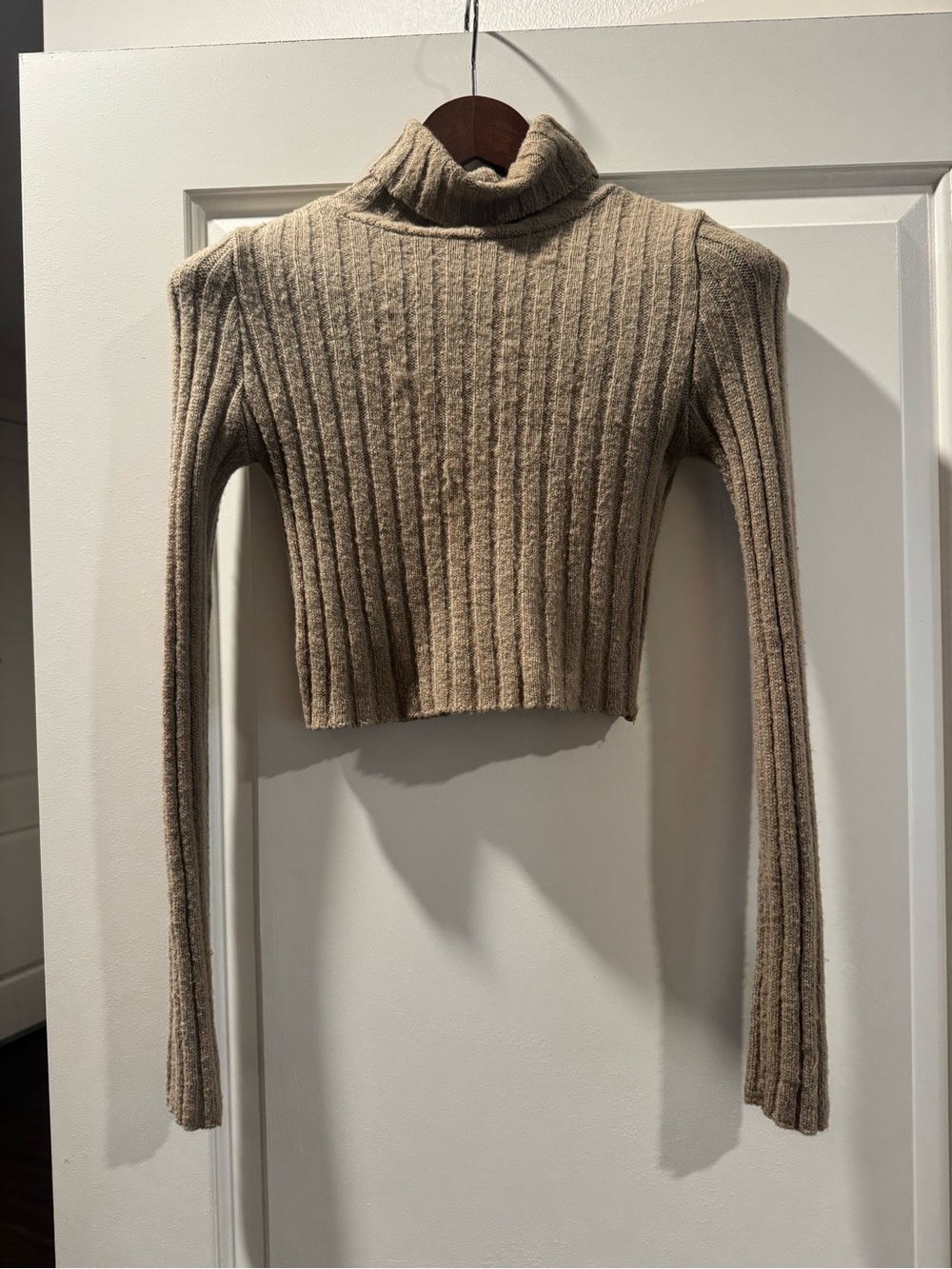 Women's Cropped Ribbed Turtleneck Sweater - Beige